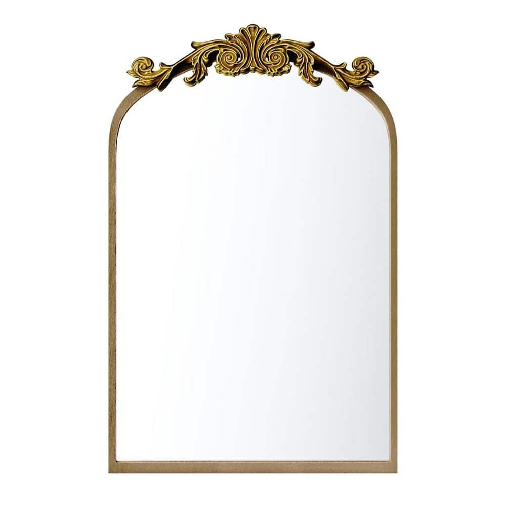 30 in. W x 36 in. H Arch Baroque Framed French Cleat Wall Mounted Tempered Glass Bathroom Vanity Mirror in Antique Gold price history on PriceWatchPro