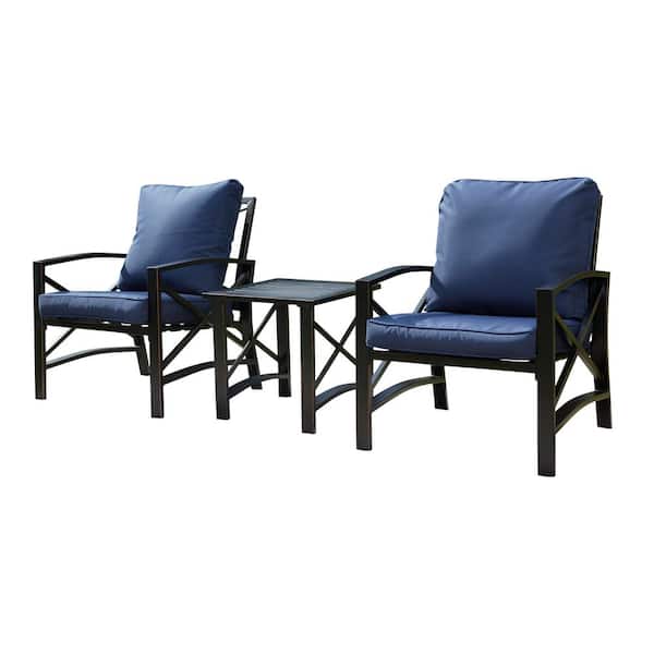 Patio Festival 3-Piece Metal Patio Deep Seating Set with Blue Cushions