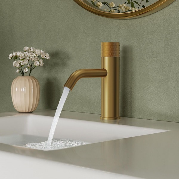 7 in. Height Modern Single Handle Single Hole Bathroom Faucet with Anti-Slip Handle in Brushed Gold