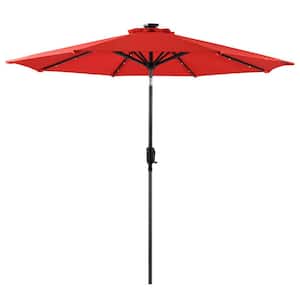 9 ft. 8-Rib Round Solar Lighted Market Patio Umbrella in Ruby Red