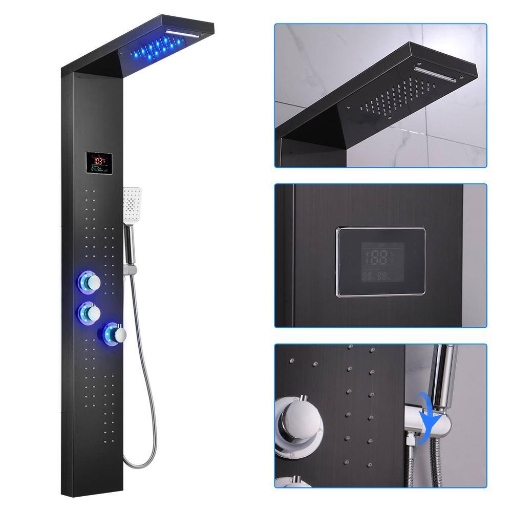55-Inch Brushed Black LED Stainless Steel Shower Panel System