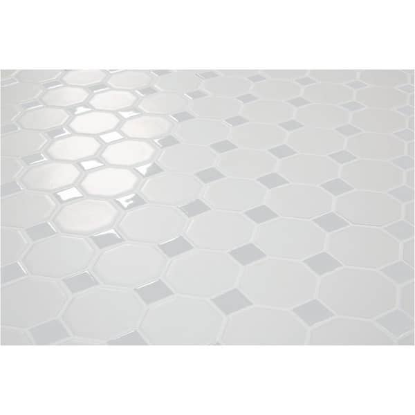 Daltile Octagon and Dot Matte White with Black Dot 12 in. x 12 in. x 6 mm Ceramic Mosaic Floor and Wall Tile (1 sq. ft./ piece)