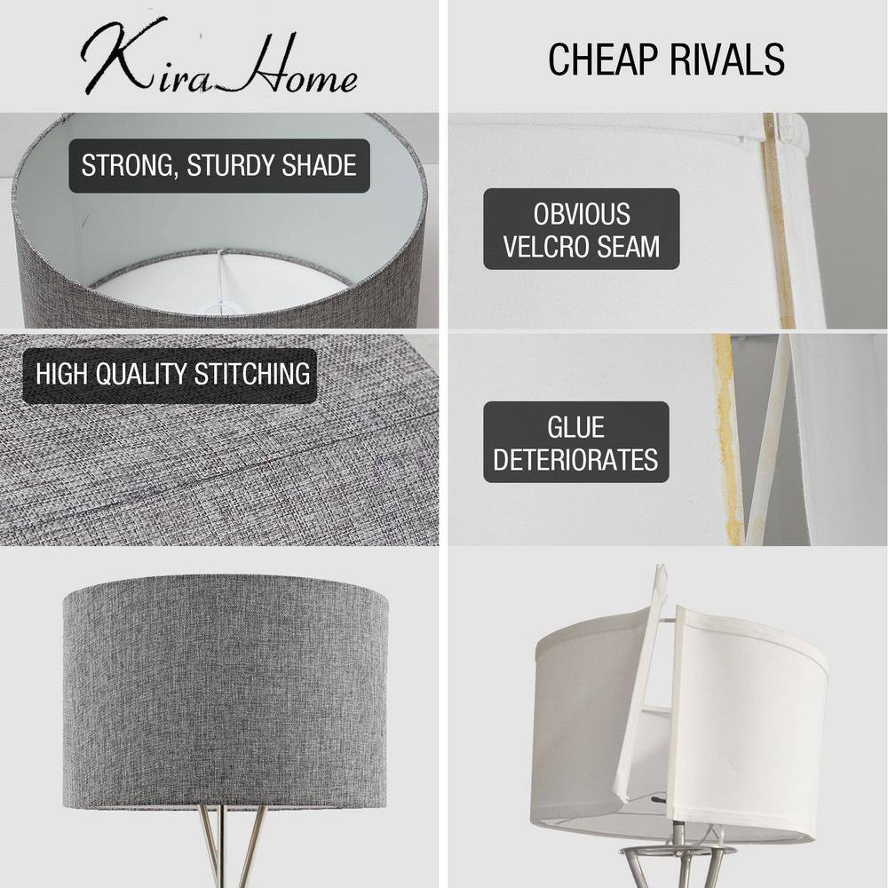 Gray Fabric Shade Brushed Nickel Tripod Floor Lamp