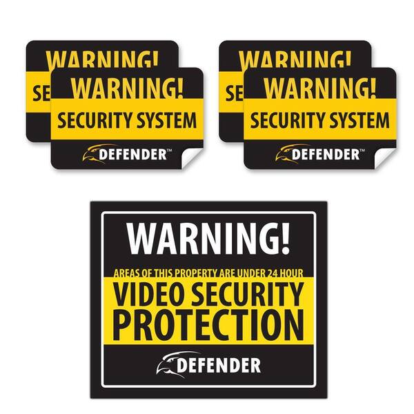 Defender Indoor Video Security System Warning Sign with 4 Window Warning Stickers