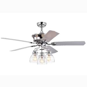 52 in. Farmhouse Indoor/Outdoor Chrome Ceiling Fan with Remote and Glass Shade
