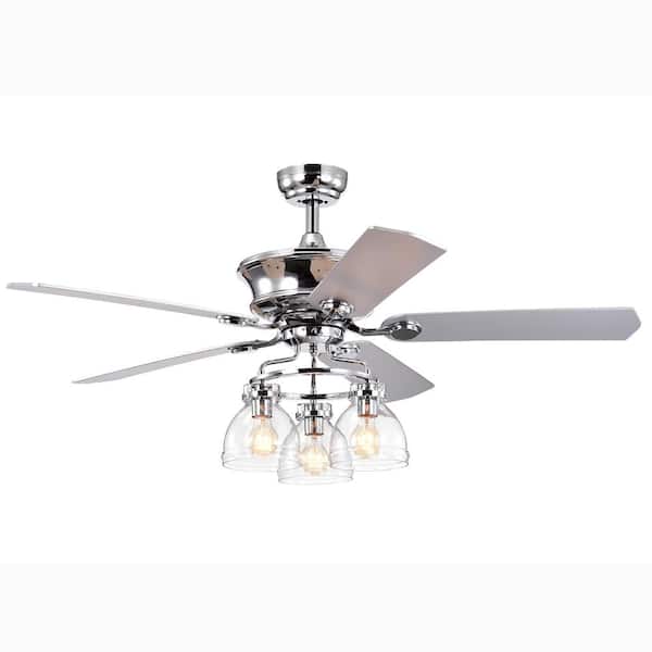 FIRHOT 52 in. Farmhouse Indoor/Outdoor Chrome Ceiling Fan with Remote and Glass Shade