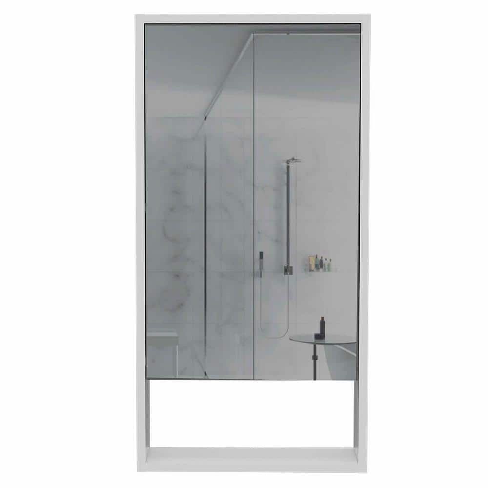 17.9 in. W x 35.4 in. H White Rectangular Wood Recessed or Surface Mount Me