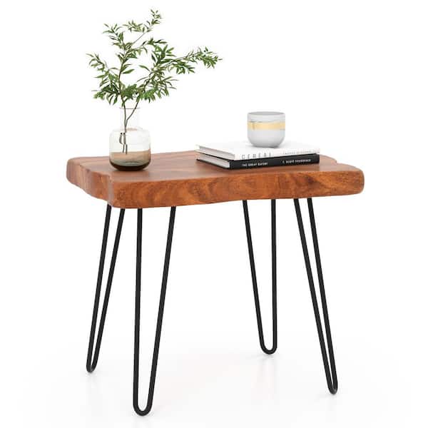 Costway 20 in. Brown Rectangle Reclaimed Indonesia Teak Wood End Table Accent Side