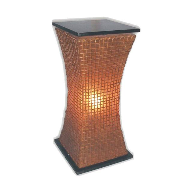 Jeffan Modern Curves 33 in. Pedestal Lamp in Amber Fiberglass with Natural Rattan Accent