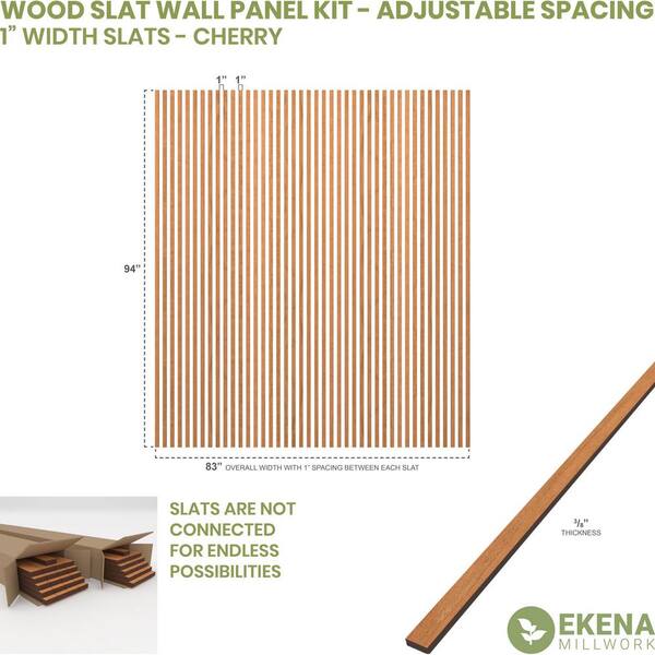 Ekena Millwork 94-in H x-3/8-in T Adjustable Wood Slat Wall Panel Kit  w/1-in W Slats, Cherry (contains 42 Slats) SWW84X94X0375CH - The Home Depot