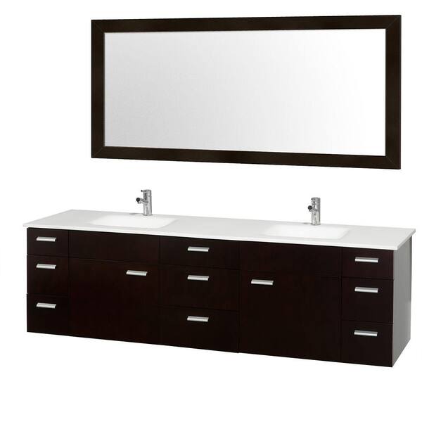 Wyndham Collection Encore 78 in. Vanity in Espresso with Man-Made Stone Vanity Top in White and Integral Square Sink