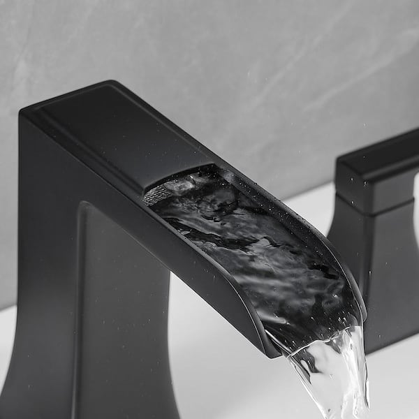 Waterfall 8 in. Widespread Double Handle Stainless Steel Bathroom Faucet in Matte Black