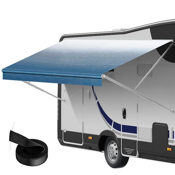 SKYSHALO RV Awning Fabric Replacement, 15 ft. 2 in. Fabric Length for 16 ft. Awning, Heavy Duty 3-Ply 16 oz. PVC Camper Blue Fade