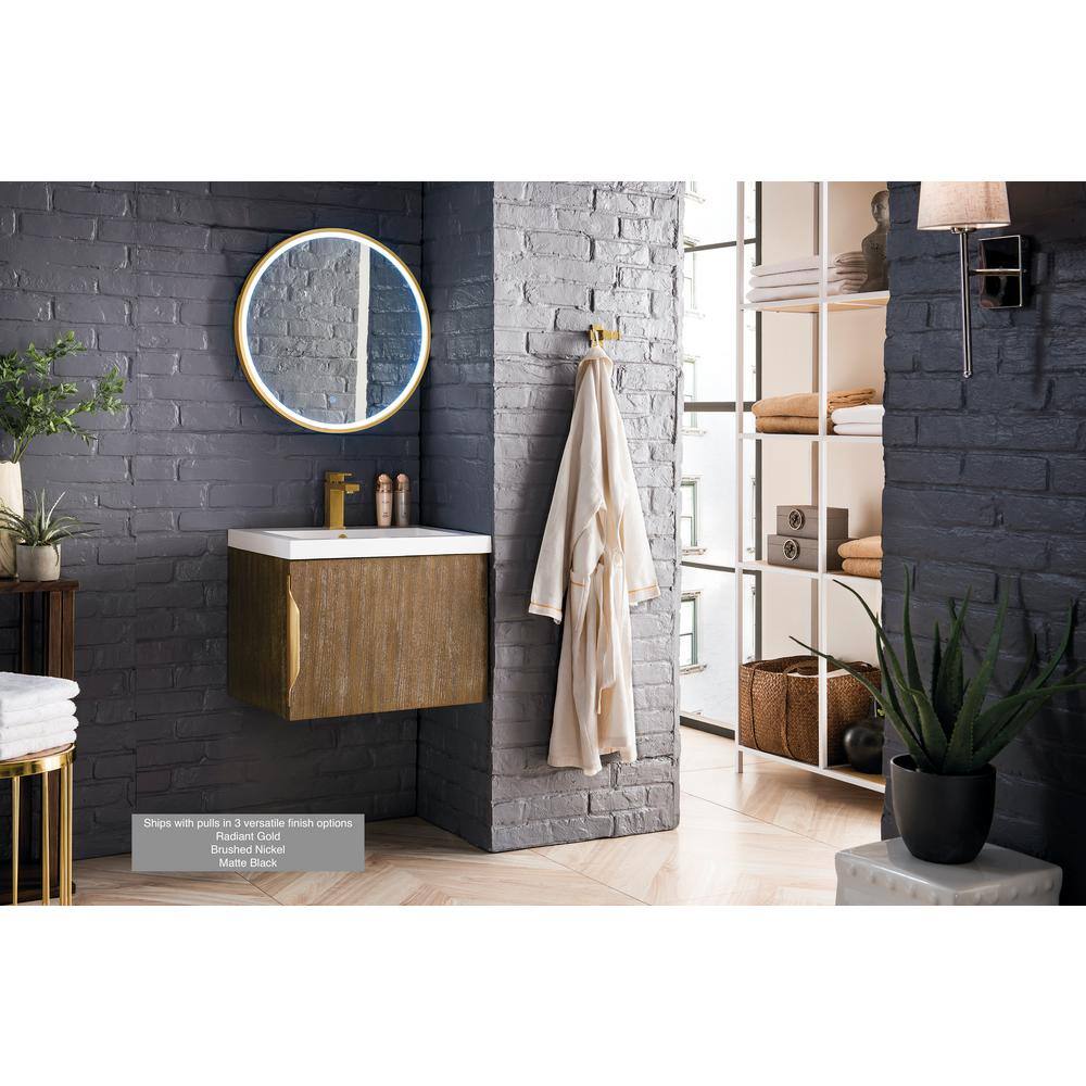 Latte Oak and White Glossy Single Wall-Mount Vanity Set