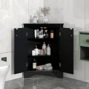 Torvallis Black 31.5 in. Freestanding Triangle Bathroom Storage Cabinet with Adjustable Shelves, Floor Corner Cabinet