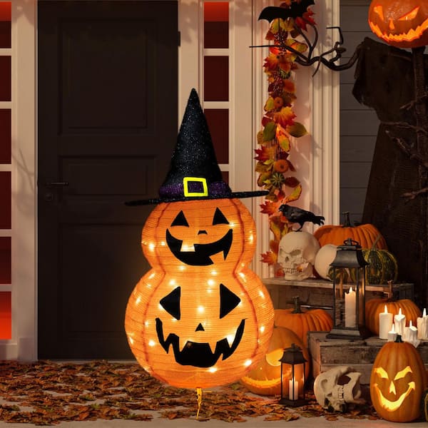 Northlight 34 in. Jack-O-Lanterns in Witch's Hat Outdoor Halloween