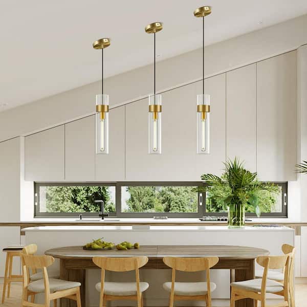 99 in. H 1-Light Gold Kitchen Island Pendant Light with Glass Shade, Adjustable, for Dining Room, Bedroom, Living Room