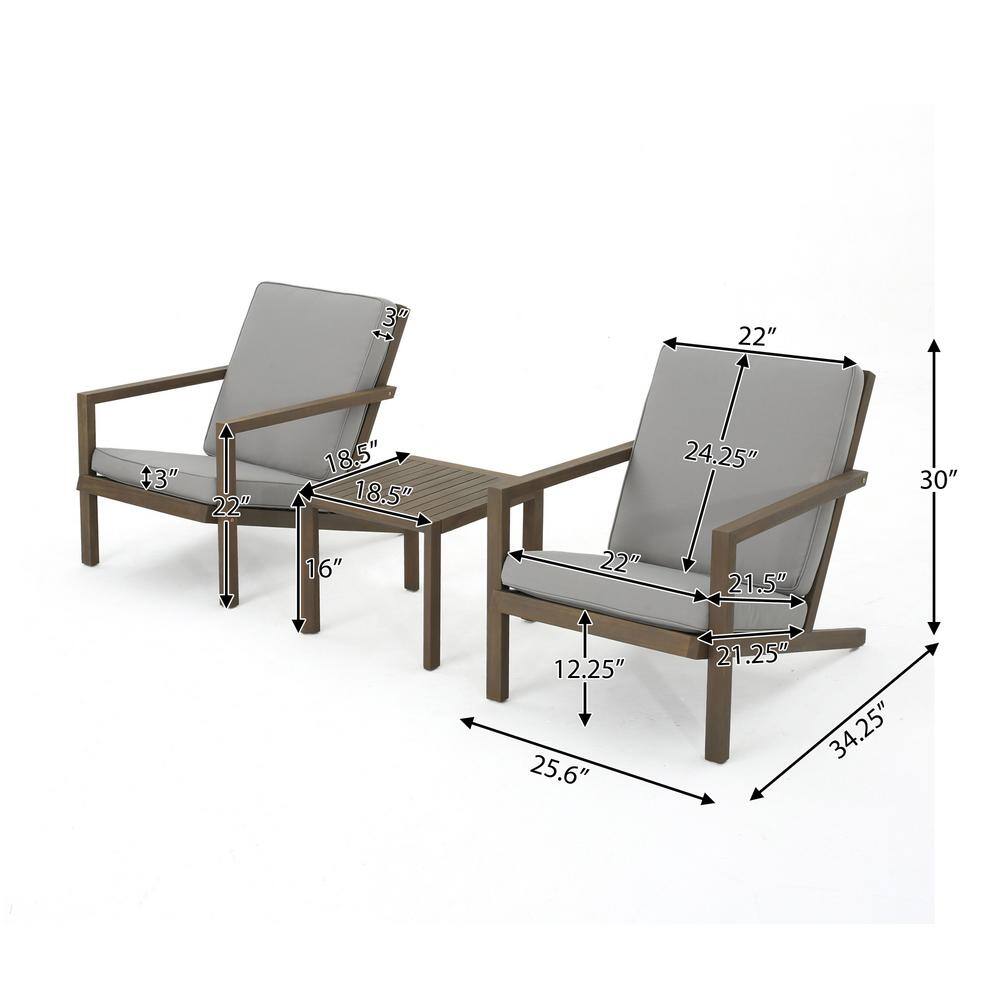 Gray Acacia Wood 3-Piece Outdoor Chat Set with Water-Resistant Cushions
