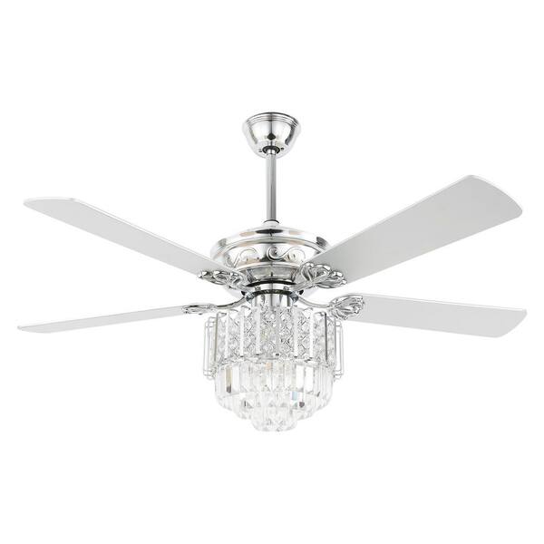 Bella Depot 52 in. Indoor Chrome Finish Modern Crystal Ceiling Fan with ...