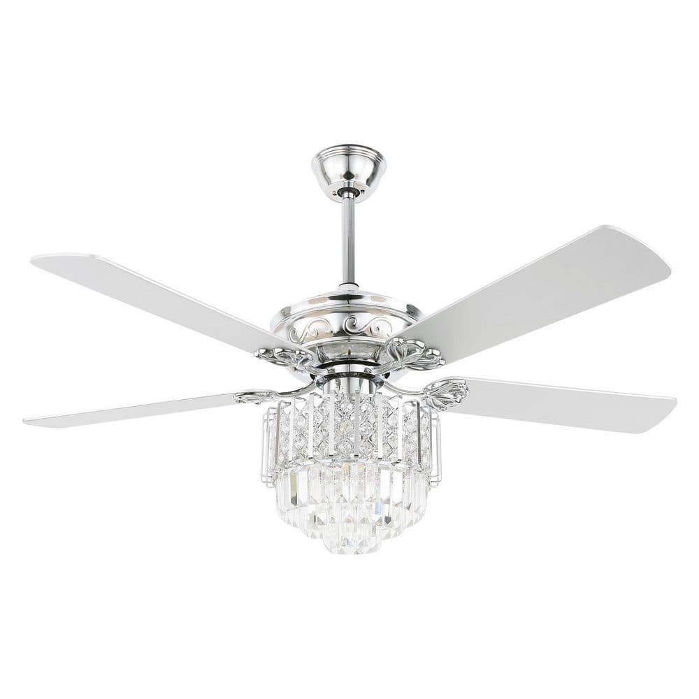 Bella Depot 52 in. Indoor Chrome Finish Modern Crystal Ceiling Fan with