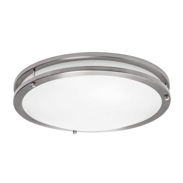 AFX Carlisle 14 in. Satin Nickel Integrated LED Flush Mount with White Acrylic Shade