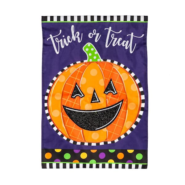 Evergreen 1 ft. x 1-1/2 ft. Patterned Jack-o-Lantern Garden Applique Flag
