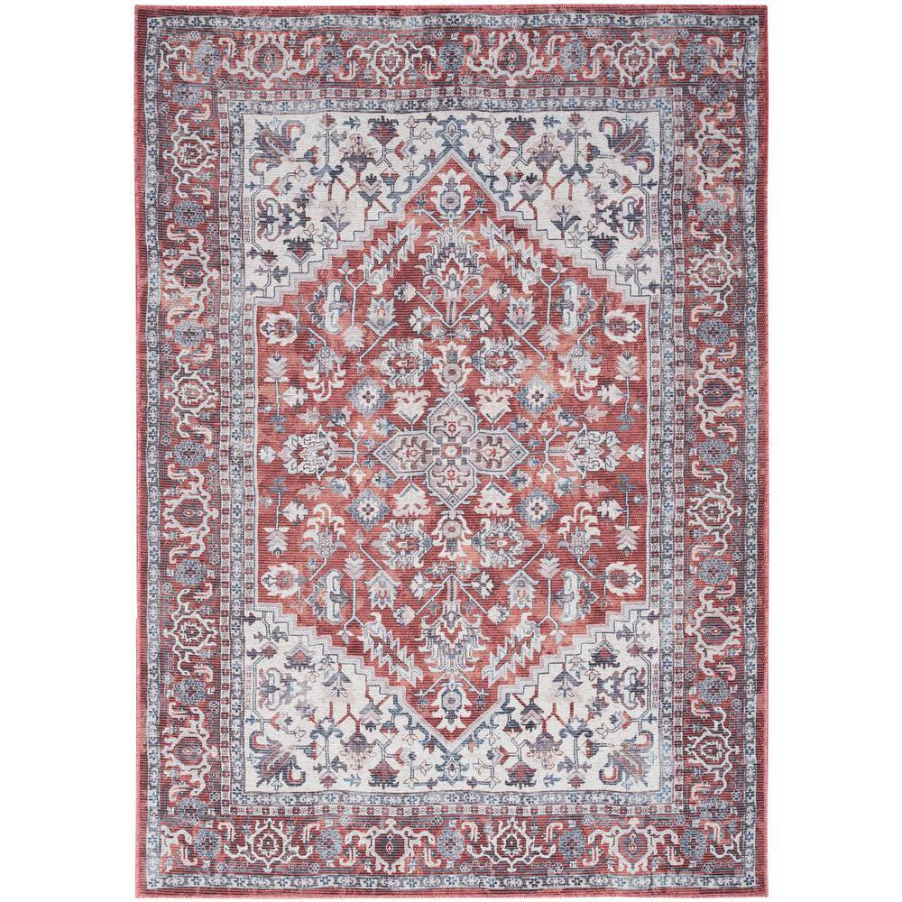 Brick Ivory Floral Medallion 4' x 6' Washable Rug