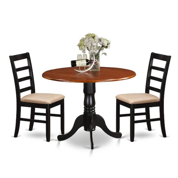 East West Furniture 3-Piece Round Black & Cherry Finish Solid Wood Top Dining Table with 2 Chairs with Lattice Back