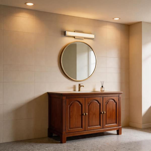 Astrid 23 in. 1-Light Brushed Nickel LED 5CCT Vanity Light with Frosted Glass and Sensor Operated Night Light