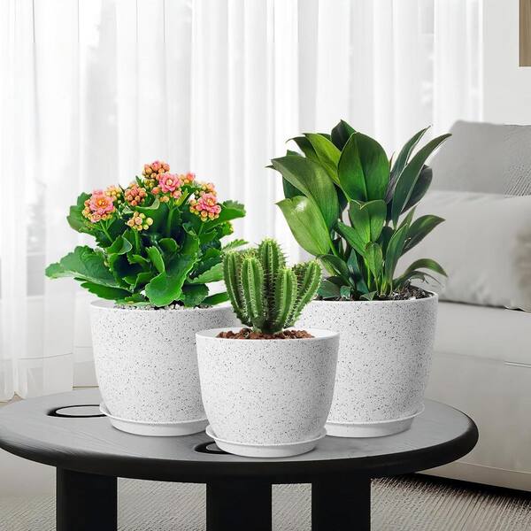 12/10/9 in Large Speckled White Plastic Round Planter Set (3-Pack