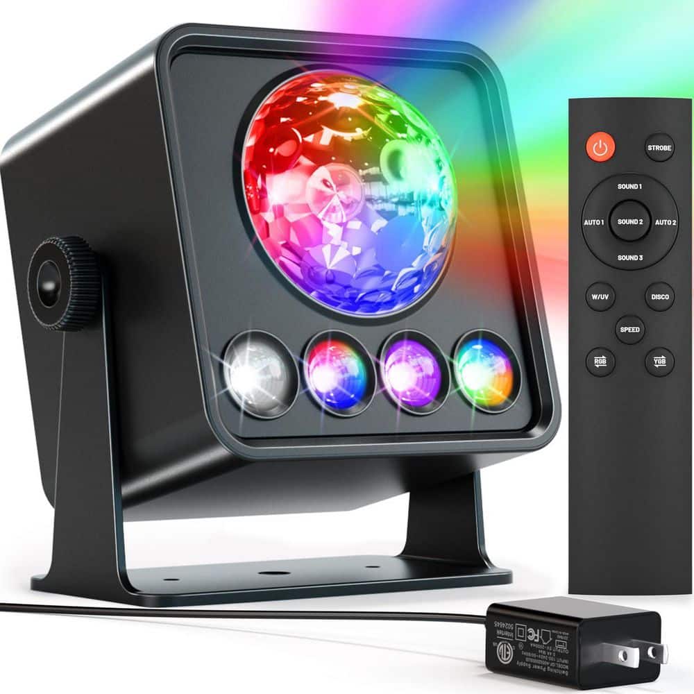 800 Lumens RGB LED Party Light Projector with White UV YGB Modes Sound Activated Strobe DJ Stage Light for Home Events