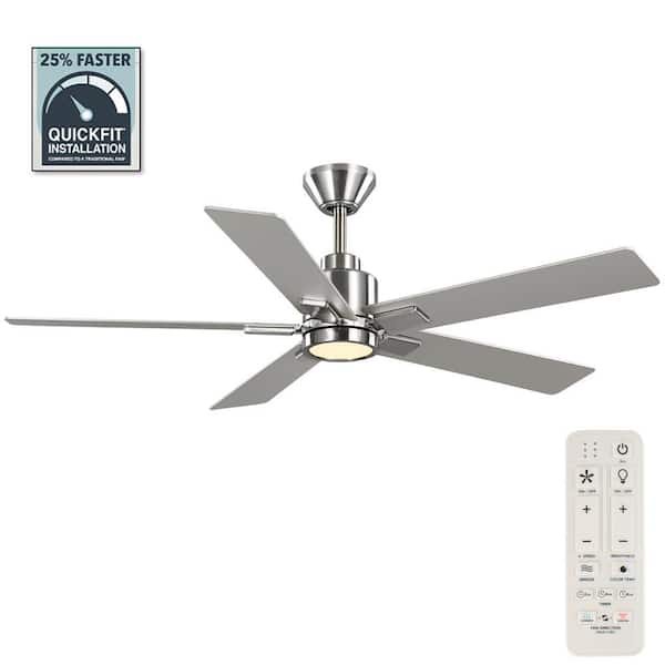 Hampton Bay Zandra 52 in. White Changing Integrated LED Brushed Nickel Smart Hubspace Ceiling Fan with Light Kit and Remote Included