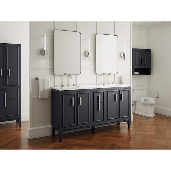 KOHLER Southerk 60.43in. Double Sink Freestanding Slate Grey Bath Vanity with White Quartz Top Assembled