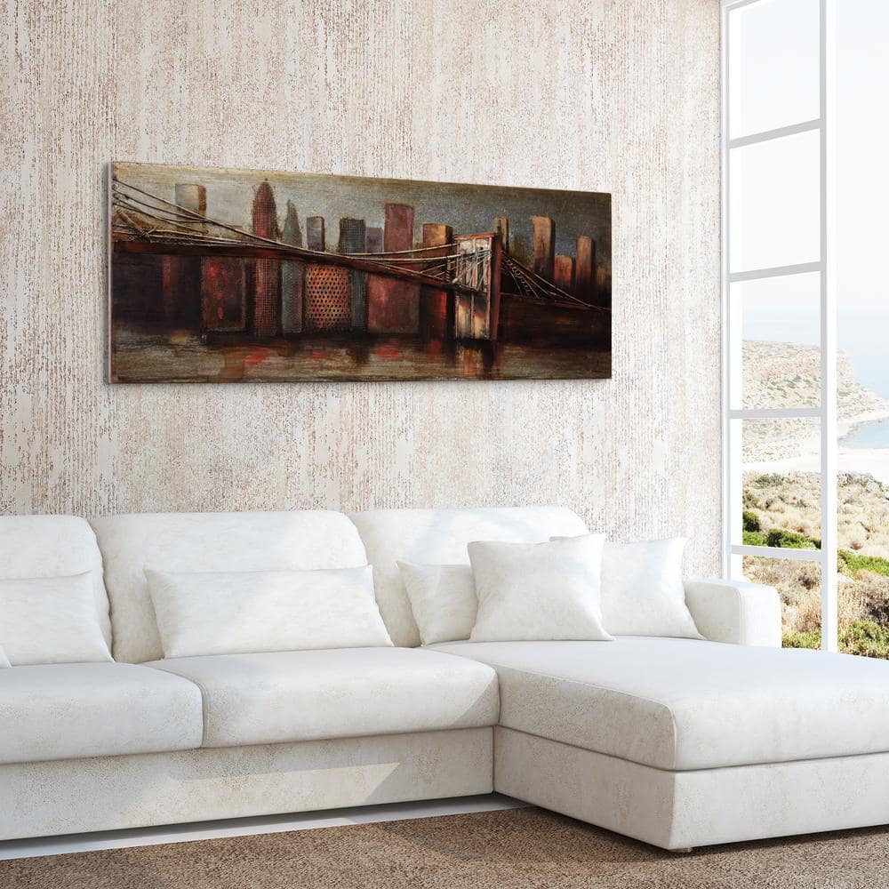 Hand Painted Iron Cityscape Wall Art Sculpture, 72" x 22"