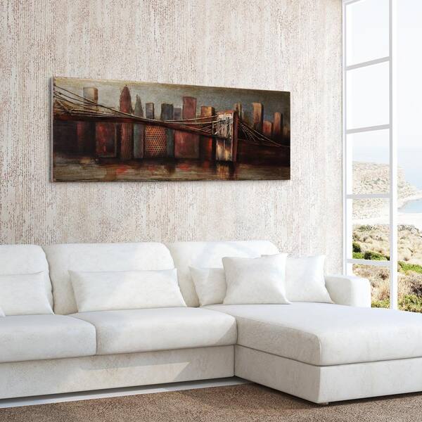 22 in. x 72 in. "Bridge to the City 1" by EAD Art Coop Mixed Media Iron Hand Painted Dimensional Wall Art