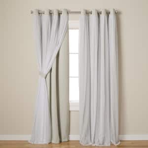 Talia Cloud Grey Solid Lined Room Darkening Grommet Top Curtain, 52 in. W x 84 in. L (Set of 2)