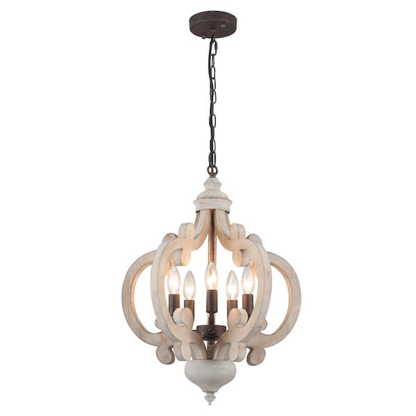 ADSENSTY 5-Light Antique Black and Yellowish Vintage Grey Cottage Chandelier Hanging Ceiling Lamp for Kitchen Island