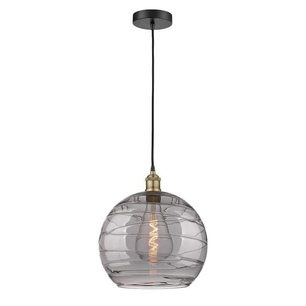 Athens Deco Swirl 100-Watt 1-Light Black Antique Brass Shaded Mini Pendant Light with Tinted Glass Shade