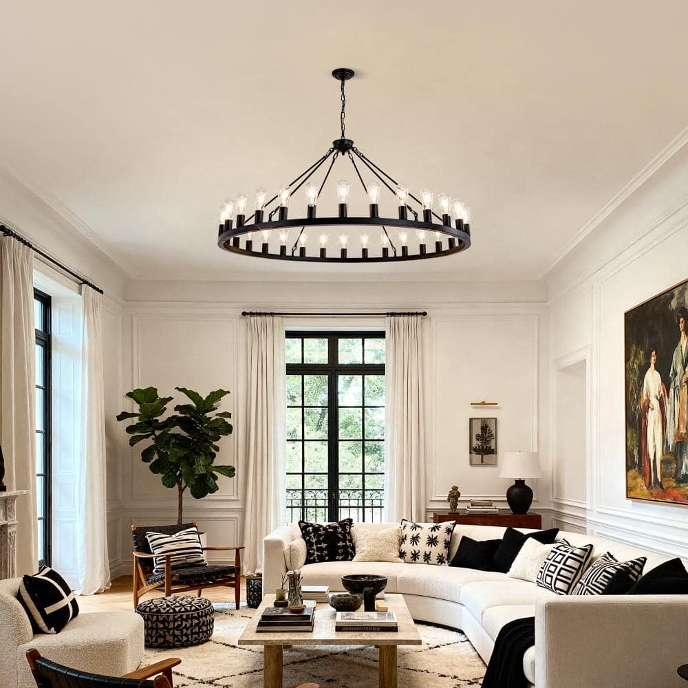 64 in. Matte Black Wagon Wheel Chandelier With 30 Lights (No Bulbs) price history on PriceWatchPro
