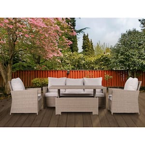Aiden 4-Piece Alunimum Patio Conversation Set with Light Grey Cushions and Adjustable Coffee Table