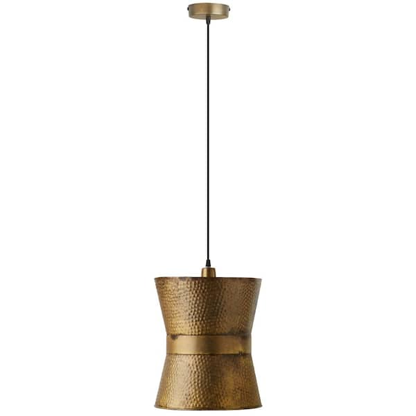 River of Goods Linden 40-Watt 1-Light Antique Gold Shaded Pendant Light with Textured Metal Shade