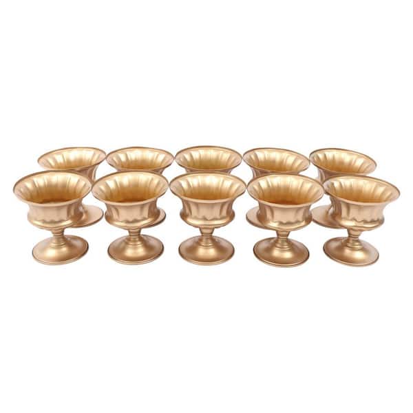 YIYIBYUS 5.9 in. Tall Metal Flower Holder Wedding Decoration Mini Vase in Gold (10-Pieces)