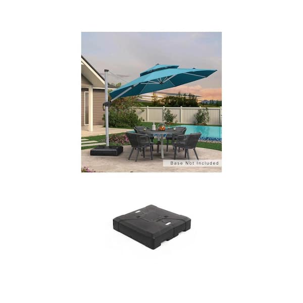 11 ft. Turquoise Blue Cantilever Umbrella and 220 lbs. Black Umbrella Base