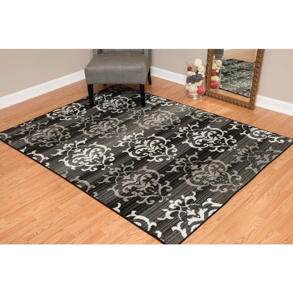 Gray and Black Synthetic Rectangular Area Rug 7'10" x 10'6"