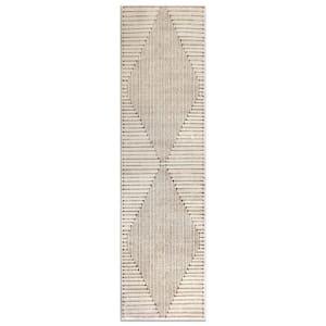 Modern Geometric Area Rug Beige 2 ft. 3 in. x 12 ft. Runner Rug