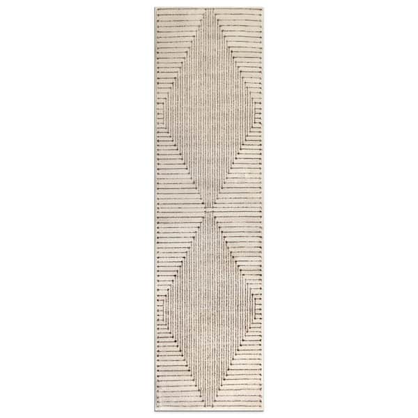 Modern Geometric Area Rug Beige 2 ft. 3 in. x 12 ft. Runner Rug