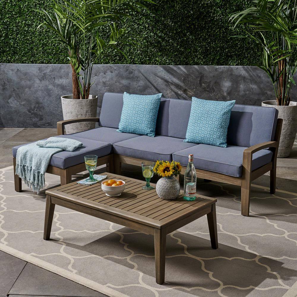 Outdoor Brown 5-Piece Wood Patio Conversation Sectional Seating Set with CushionGuard, Grey Cushions price history on PriceWatchPro