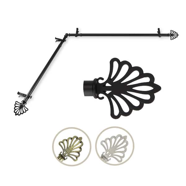 Rod Desyne 13/16" Dia Adjustable 66" to 120" Single Corner Window Curtain Rod in Black with Fan Finials
