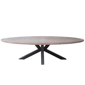Outdoor Chiara 50.15 in. Oval Natural Wood Top with Wood Frame Top Reclaimed Teak 110 in. Dining Table (Seats 8)