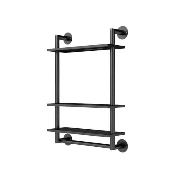 3-Tier 14.1 in. W 25.7 in. H x 5.9 in. D Stainless Steel Shelf with Towel Bar, Wall Mounted Floating Rack Over Toilet